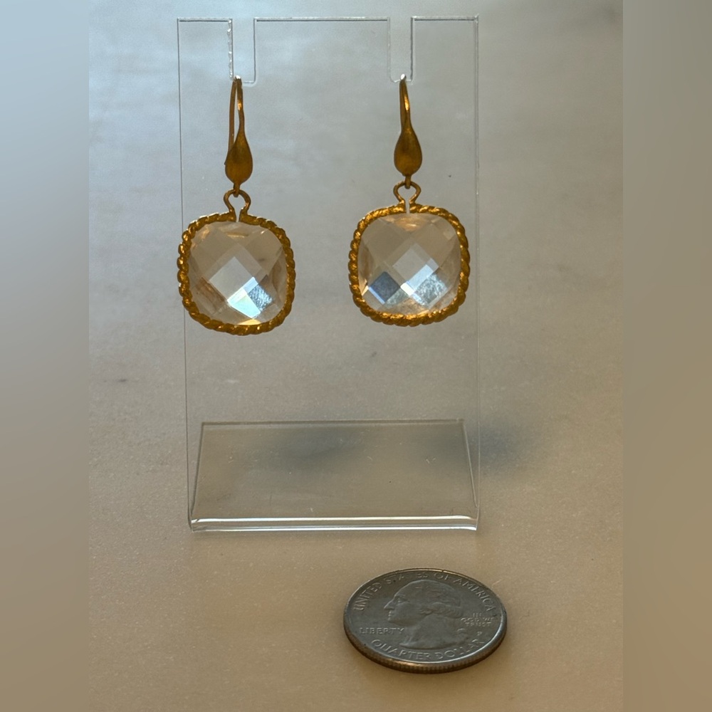 Gold and Clear Dangle Earrings